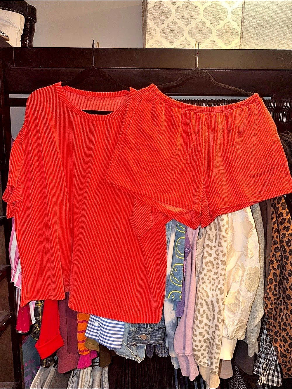 Red Ribbed Shirt & Short Set